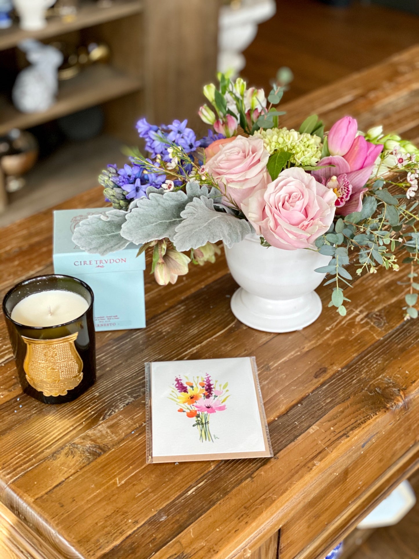 Elegant Flower Arrangement and Cire Trudon Candle