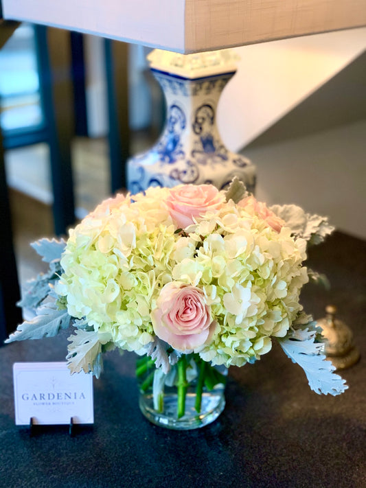 Hydrangea & Rose Arrangement in Vase